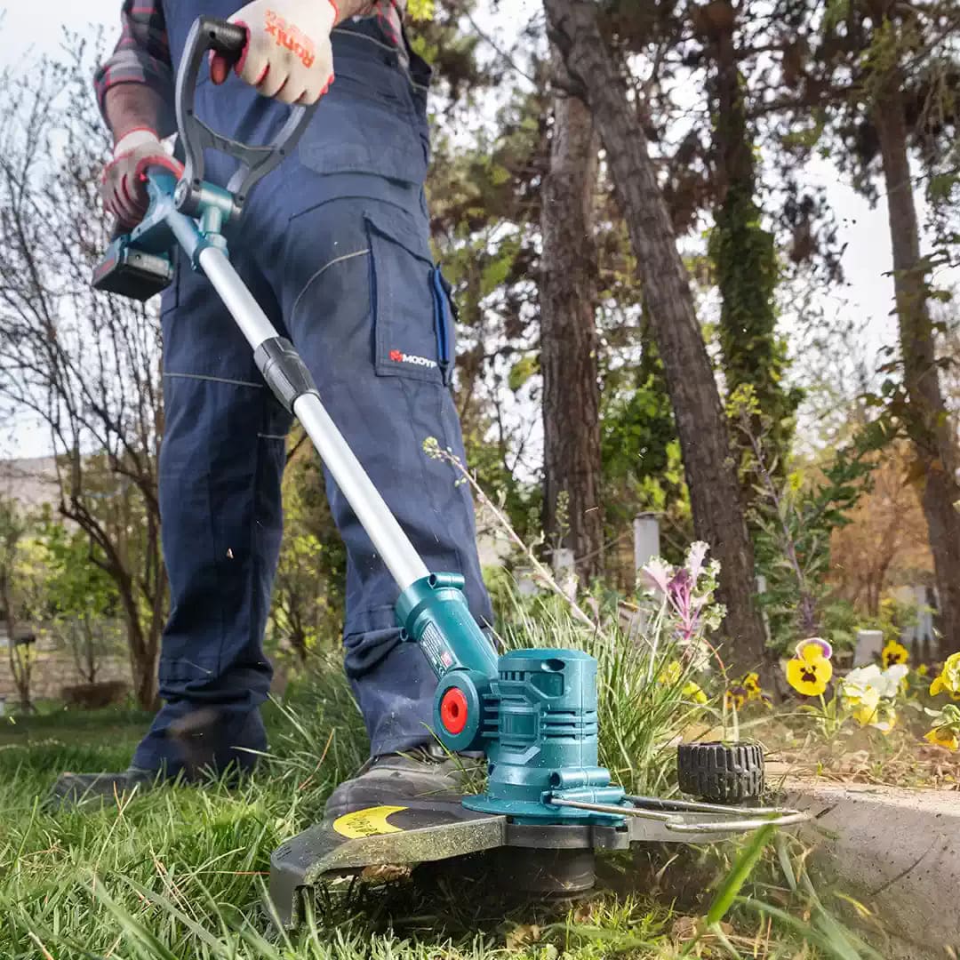 Coupe-bordures délimitant avec précision les bords d'une pelouse verte